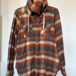 Kavu Jess Hooded Plaid Flannel Button Up Shirt Womens Size S